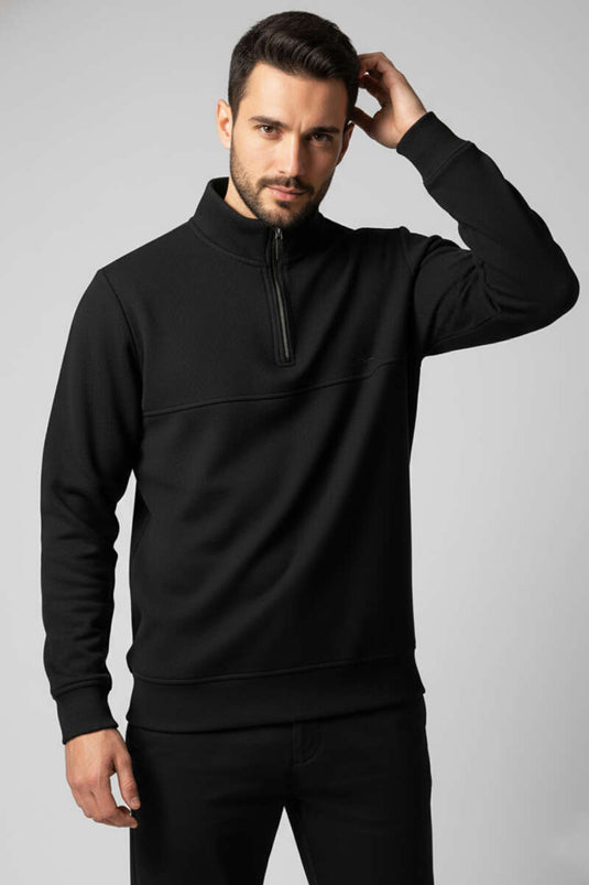 سويت شيرت رجالي أسود بنصف سحاب من ثيسالونيكي