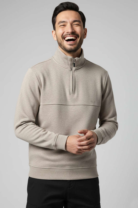 سويت شيرت رجالي بنصف سحاب من ثيسالونيكي، لون المنك