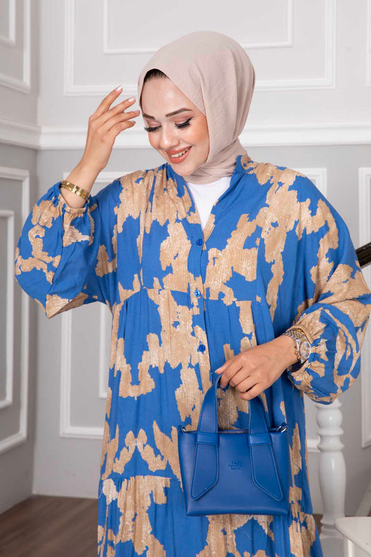 Sena Viscose hijabjurk met patroon blauw