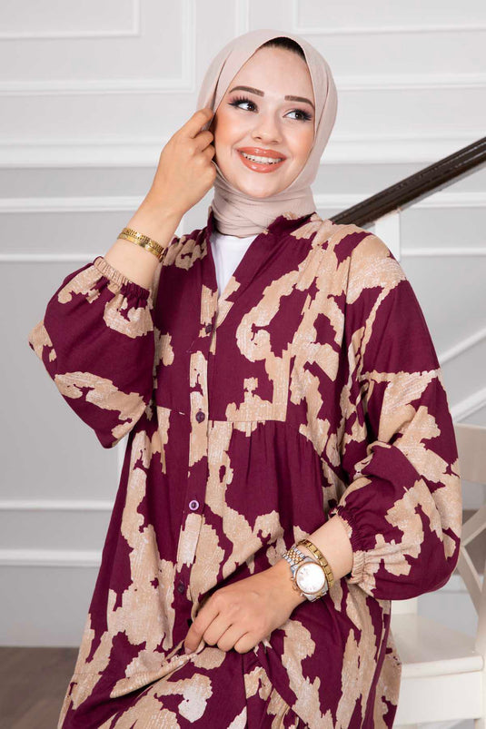 Sena viscose hijabjurk met patroon pruim