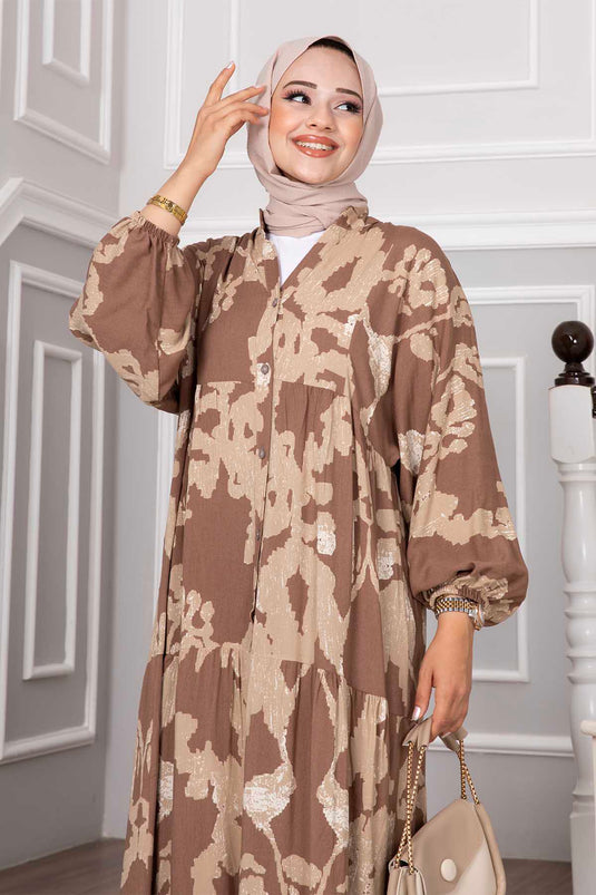 Sena Viscose hijabjurk met patroon, melkbruin