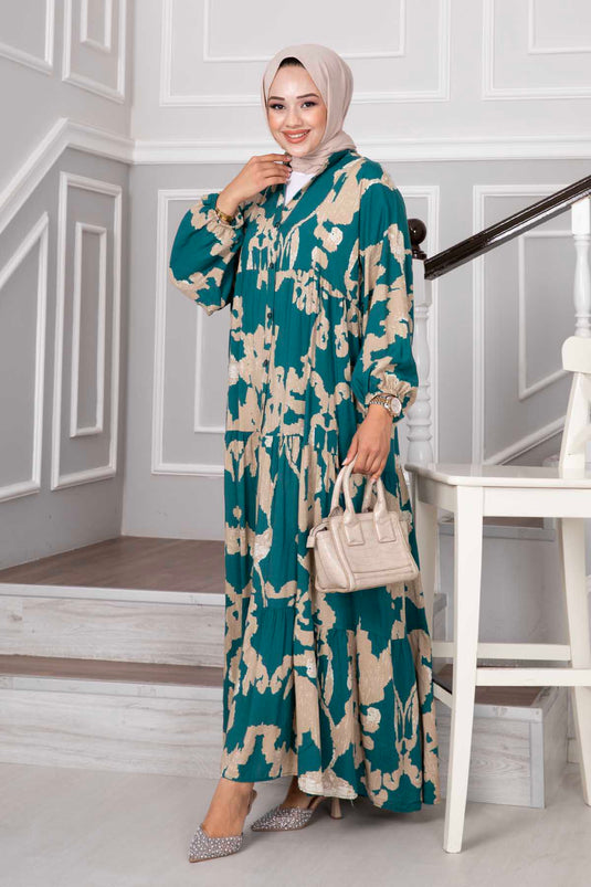 Robe Hijab En Viscose À Motifs Sena Vert