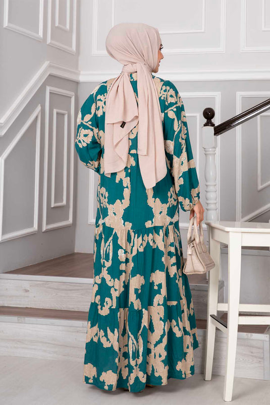 Robe Hijab En Viscose À Motifs Sena Vert