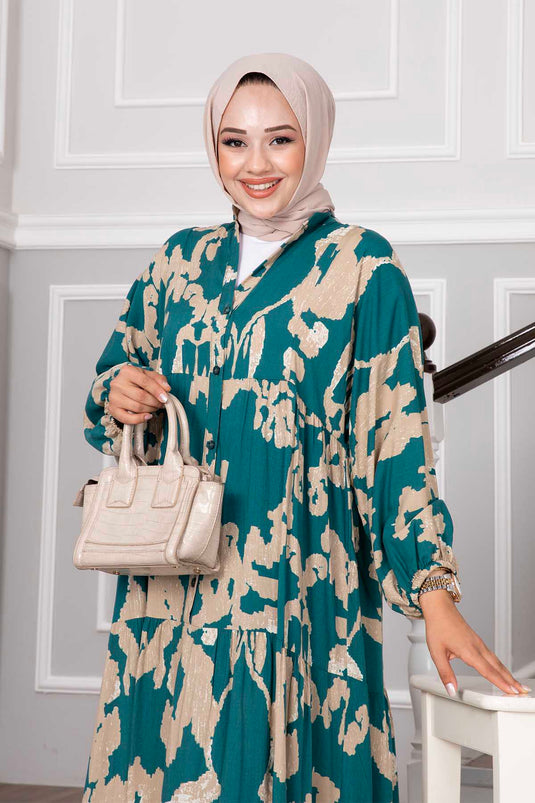 Sena Viscose Hijab Jurk met Patroon Groen