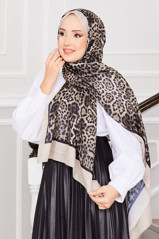 Sena Leopard Patterned Shawl -7