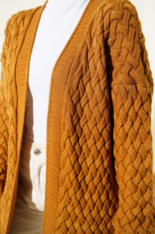 Sepet Örgü Triko Hırka Hardal