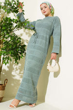 Robe en tricot à motif ajouré rayé menthe
