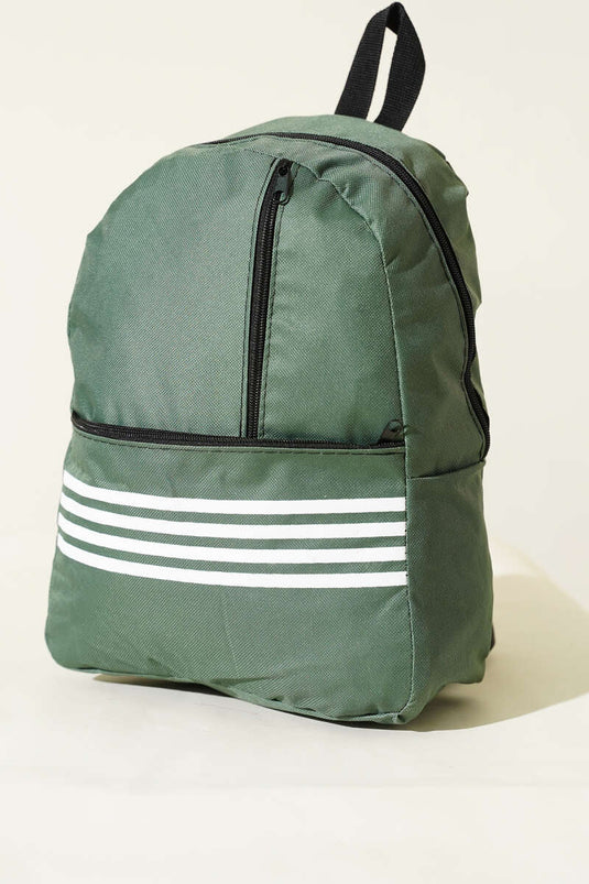 Sac à dos vert à rayures avec fermeture éclair