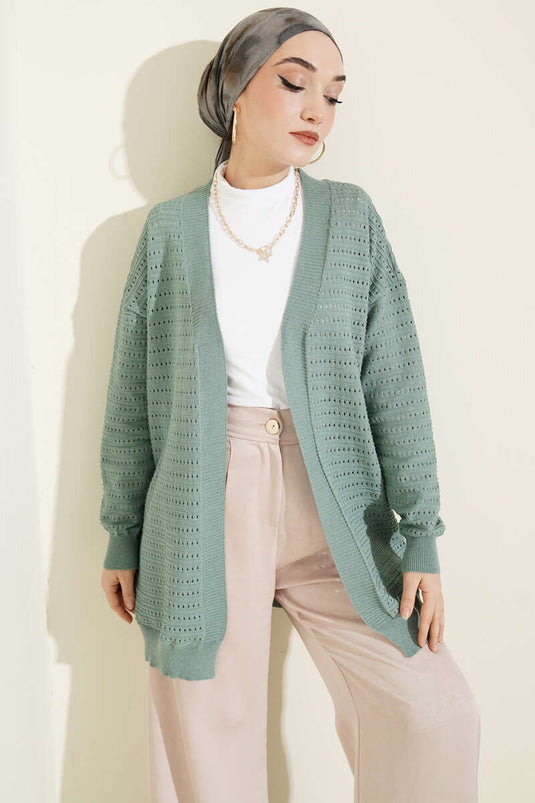 Tricot ajour vest met opengewerkte strepen, olijfgroen