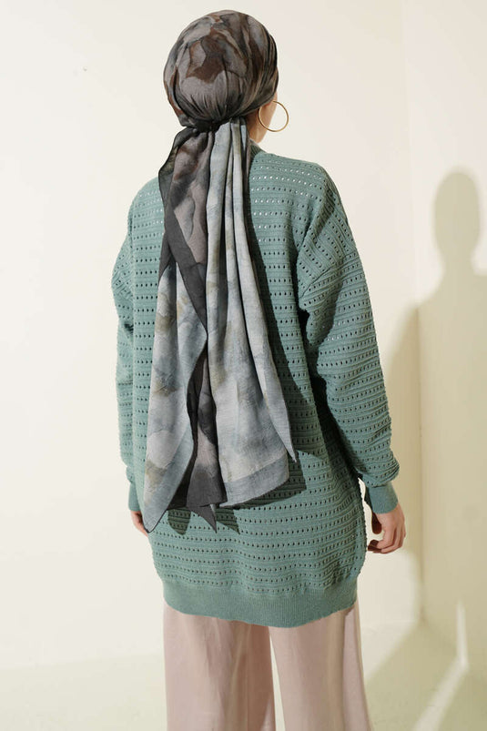 Tricot ajour vest met opengewerkte strepen, olijfgroen