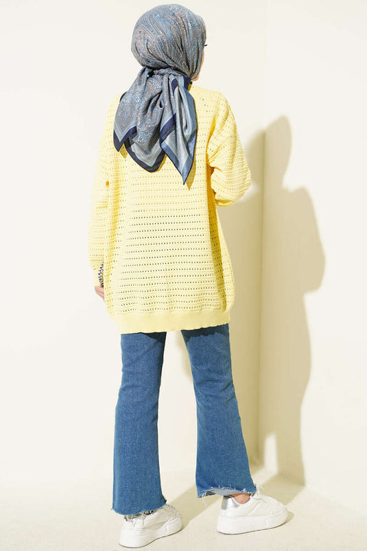 Cardigan a maglia traforata con strisce giallo