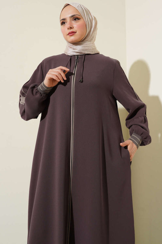 Abaya mit Streifendetails und Knöchelband in Übergröße, Dusty Rose