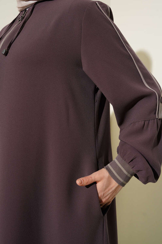 Striped Detail Wrist Ribbed Plus Size Abaya Rose Pink