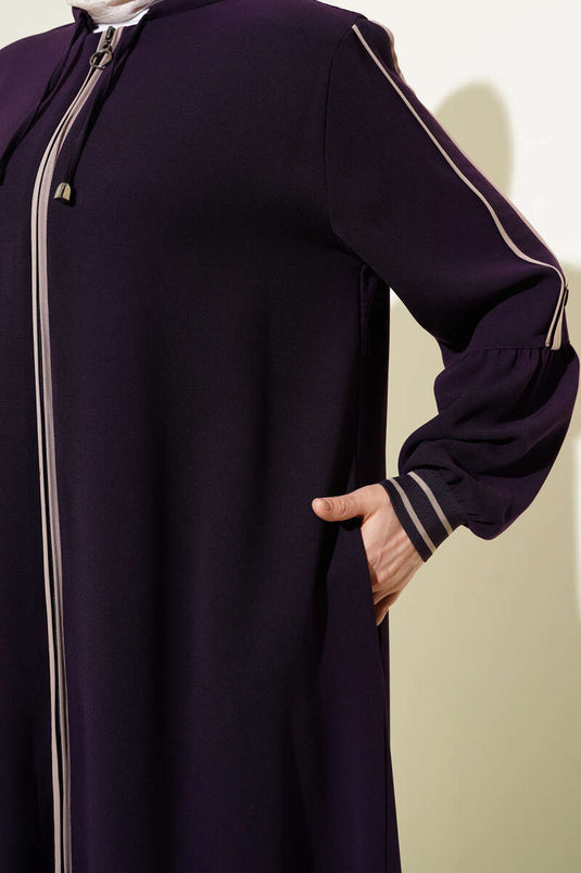 Abaya grande taille avec bande détaillée et ruban à la cheville Violet