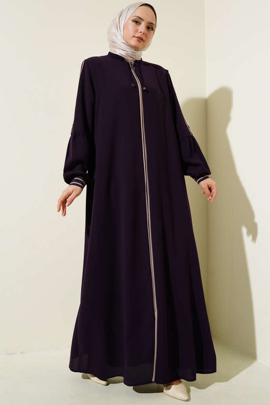 Abaya grande taille avec bande détaillée et ruban à la cheville Violet