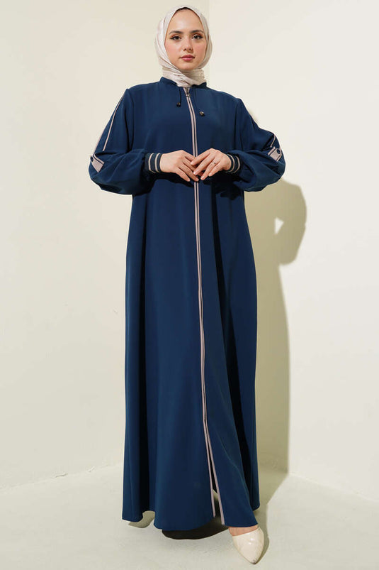 Abaya mit Streifendetail und Knöchelband in Übergröße, Petrol