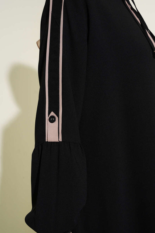 Abaya mit Streifendetail und Knöchelband in Übergröße, Schwarz