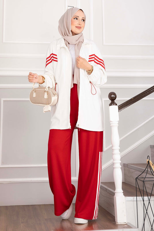 Ecru Striped Zippered Sports Set