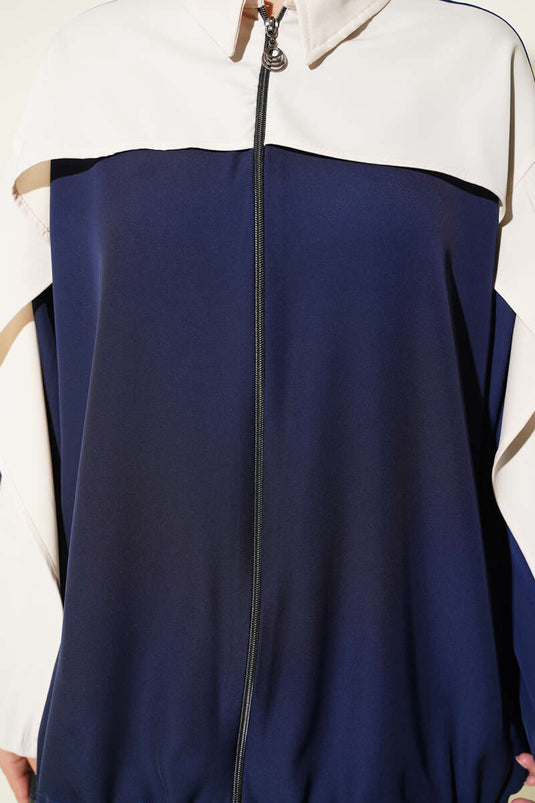Ensemble Deux Pièces À Fermeture Éclair Rayé Bleu Marine