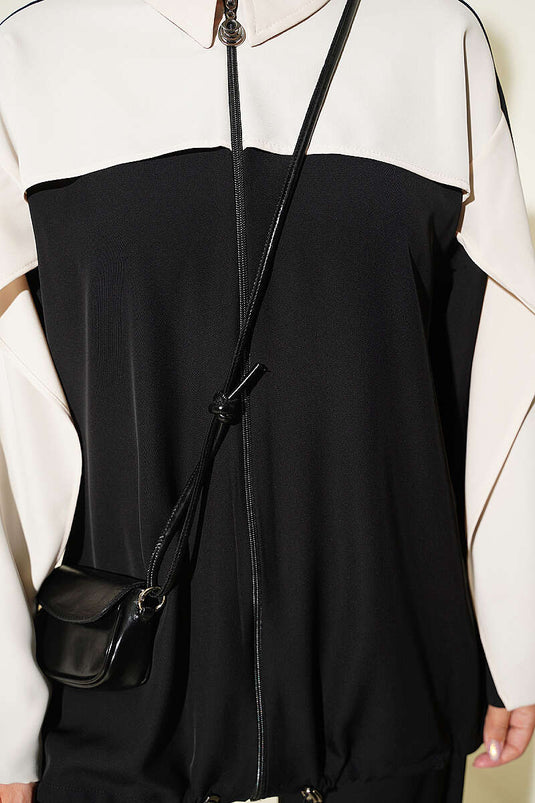 Ensemble Deux Pièces Zippé À Rayures Noire