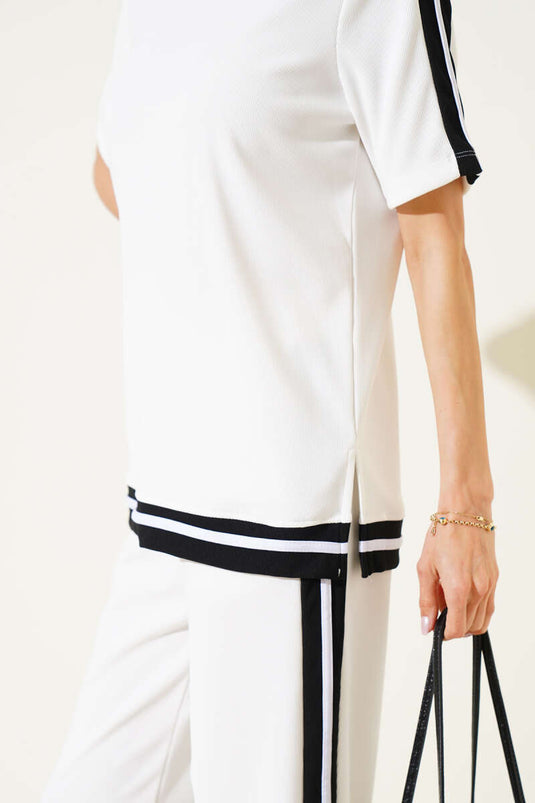 Ensemble deux pièces blanc ottoman à manches courtes et rayures