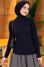 Pull En Tricot Rayé Bleu Marine