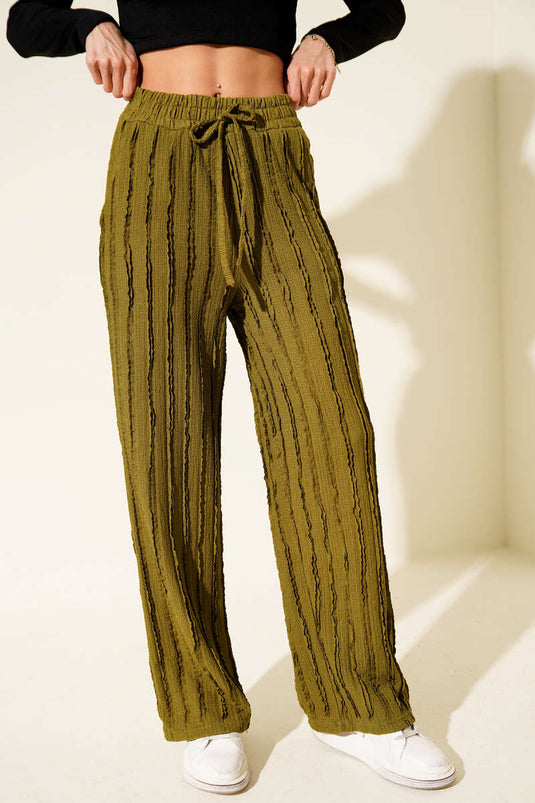Pantalon rayé à volants et taille élastique, vert olive