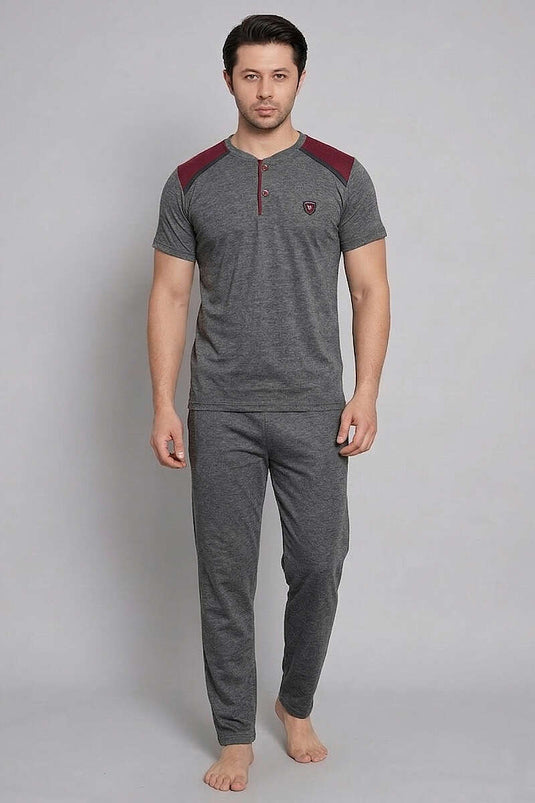 Ensemble pyjama homme manches courtes avec bande, couleur fumée