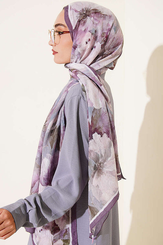 Écharpe En Bambou À Rayures Et Fleurs, Couleur Violet Foncé