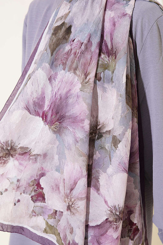 Écharpe En Bambou À Rayures Et Fleurs, Couleur Violet Foncé