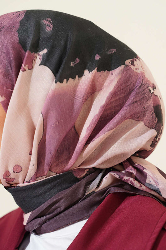 Şerit Geçişli Desen Detaylı Eşarp Acı Kahve