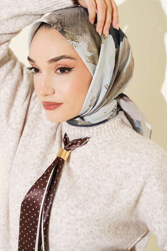 Striped Pattern Detail Scarf, Beige