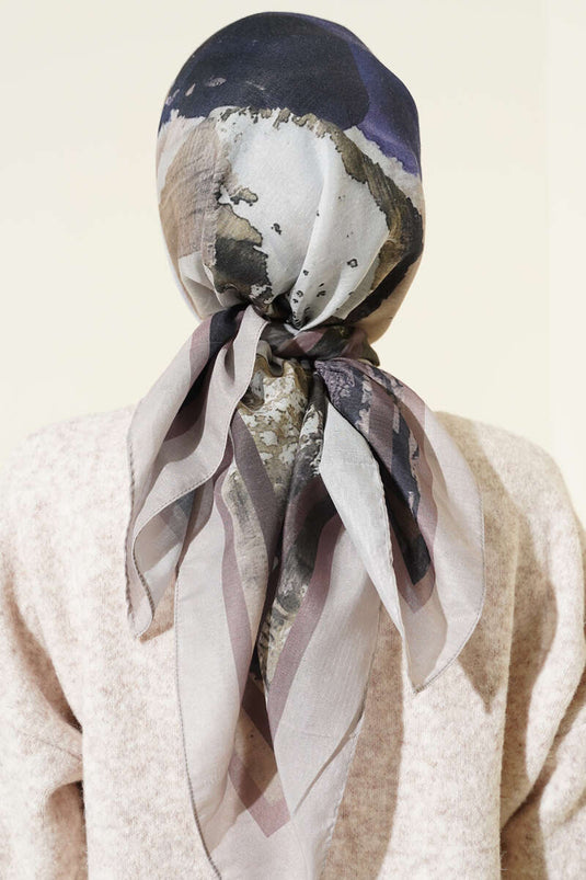 Striped Pattern Detail Scarf, Beige