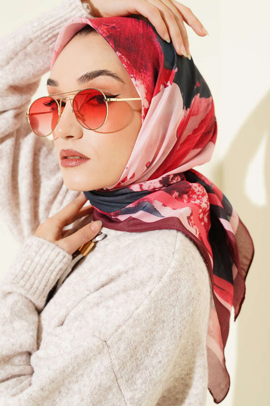 Striped Pattern Detail Scarf, Burgundy