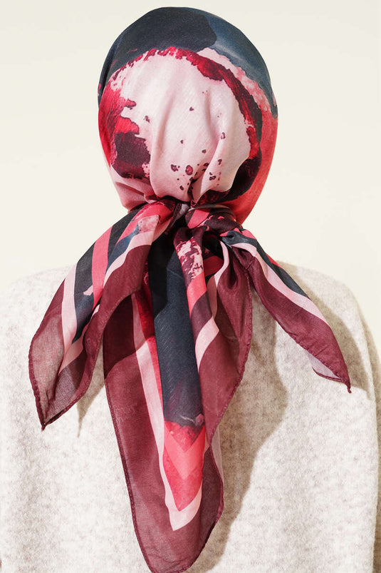 Striped Pattern Detail Scarf, Burgundy