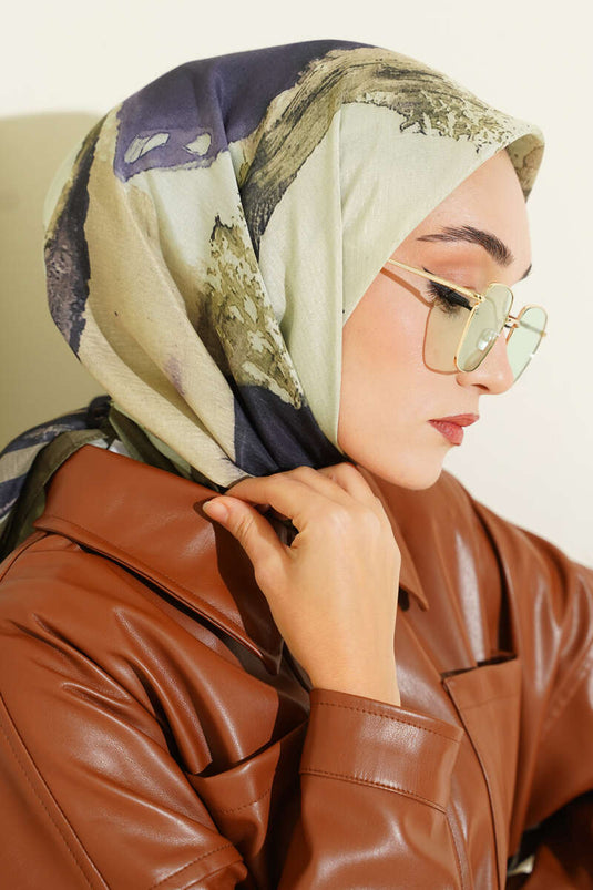 Striped Pattern Detail Scarf, Khaki