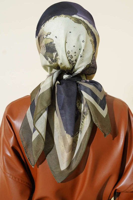 Striped Pattern Detail Scarf, Khaki