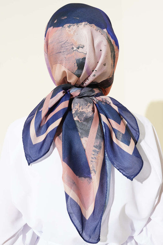 Striped Gradient Pattern Detail Scarf, Navy Blue