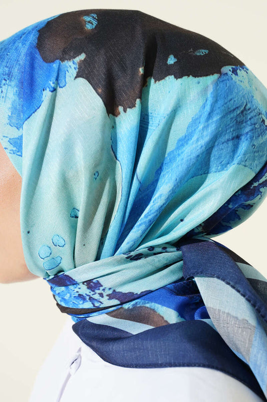 Şerit Geçişli Desen Detaylı Eşarp Saks