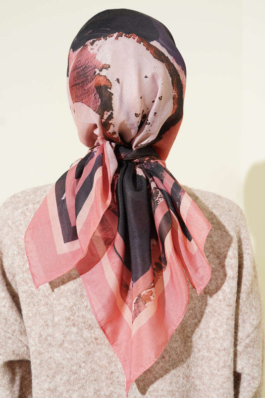 Striped Pattern Detail Scarf, Salmon