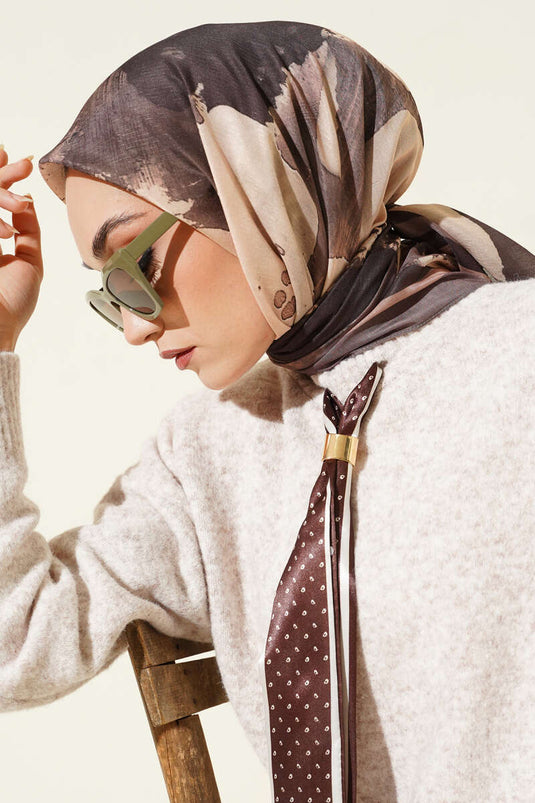 Striped Pattern Detail Scarf, Mink