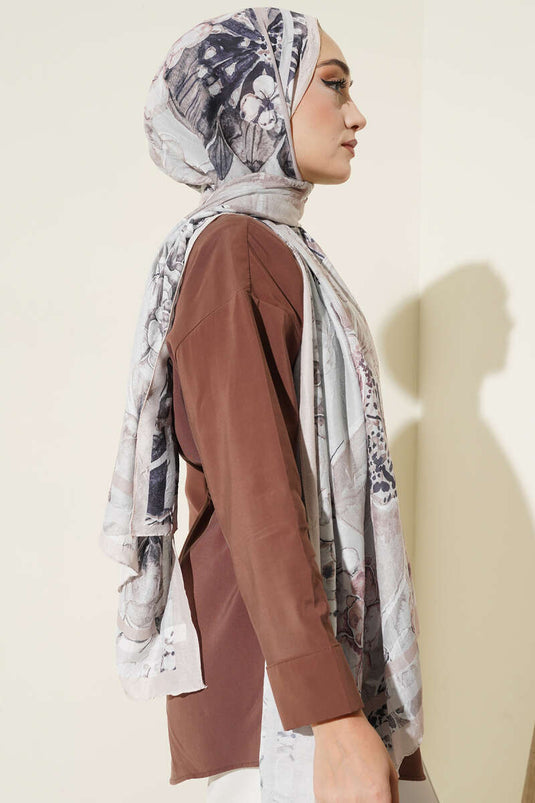 Striped Authentic Patterned Shawl, Beige