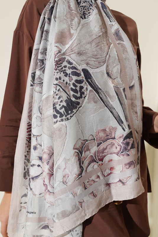 Striped Authentic Patterned Shawl, Beige