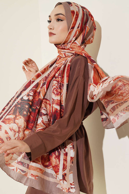 شال مخطط بنقوش أصلية، لون جملي