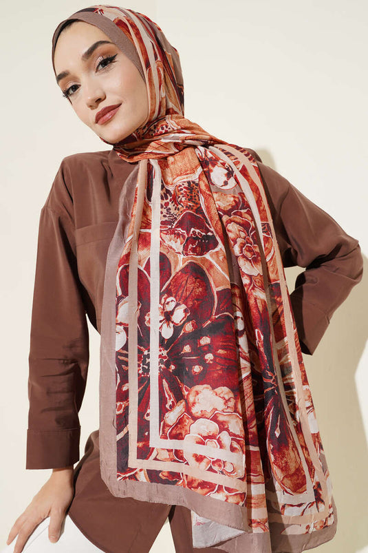 شال مخطط بنقوش أصلية، لون جملي