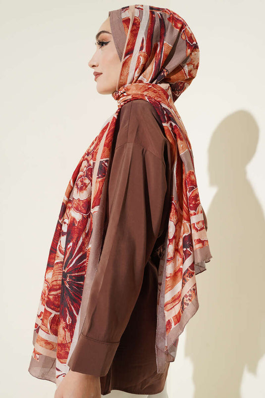 شال مخطط بنقوش أصلية، لون جملي