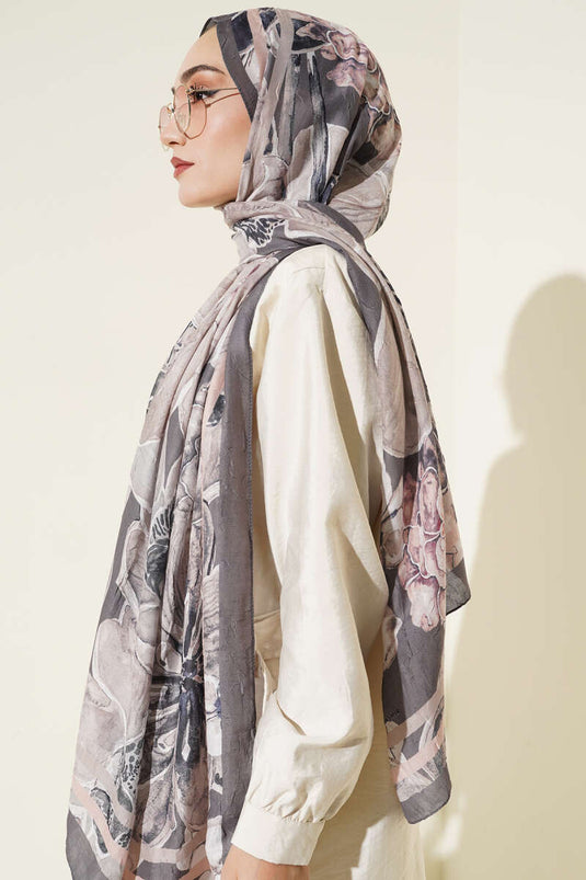 Châle à rayures authentiques, gris fumé