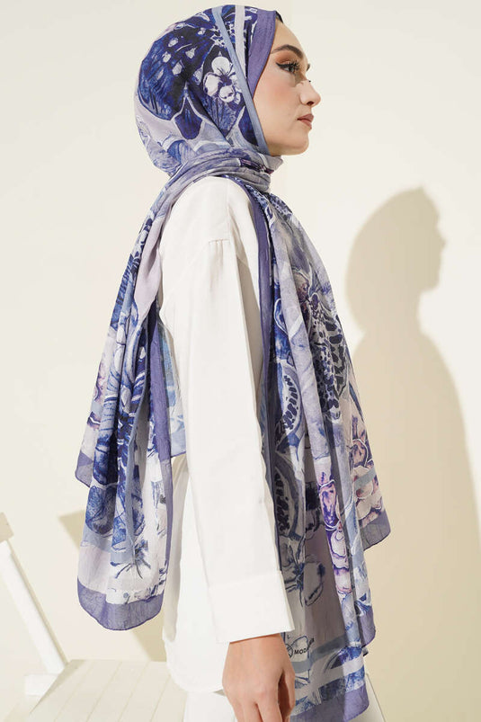 Striped Authentic Patterned Shawl Indigo