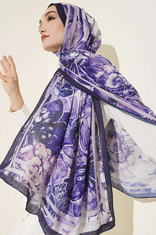 Striped Authentic Patterned Shawl, Navy Blue