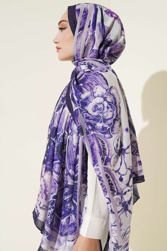 Striped Authentic Patterned Shawl, Navy Blue